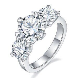Certified 5ct. t.w. Moissanite Diamond Three Stone Engagement Ring NEW